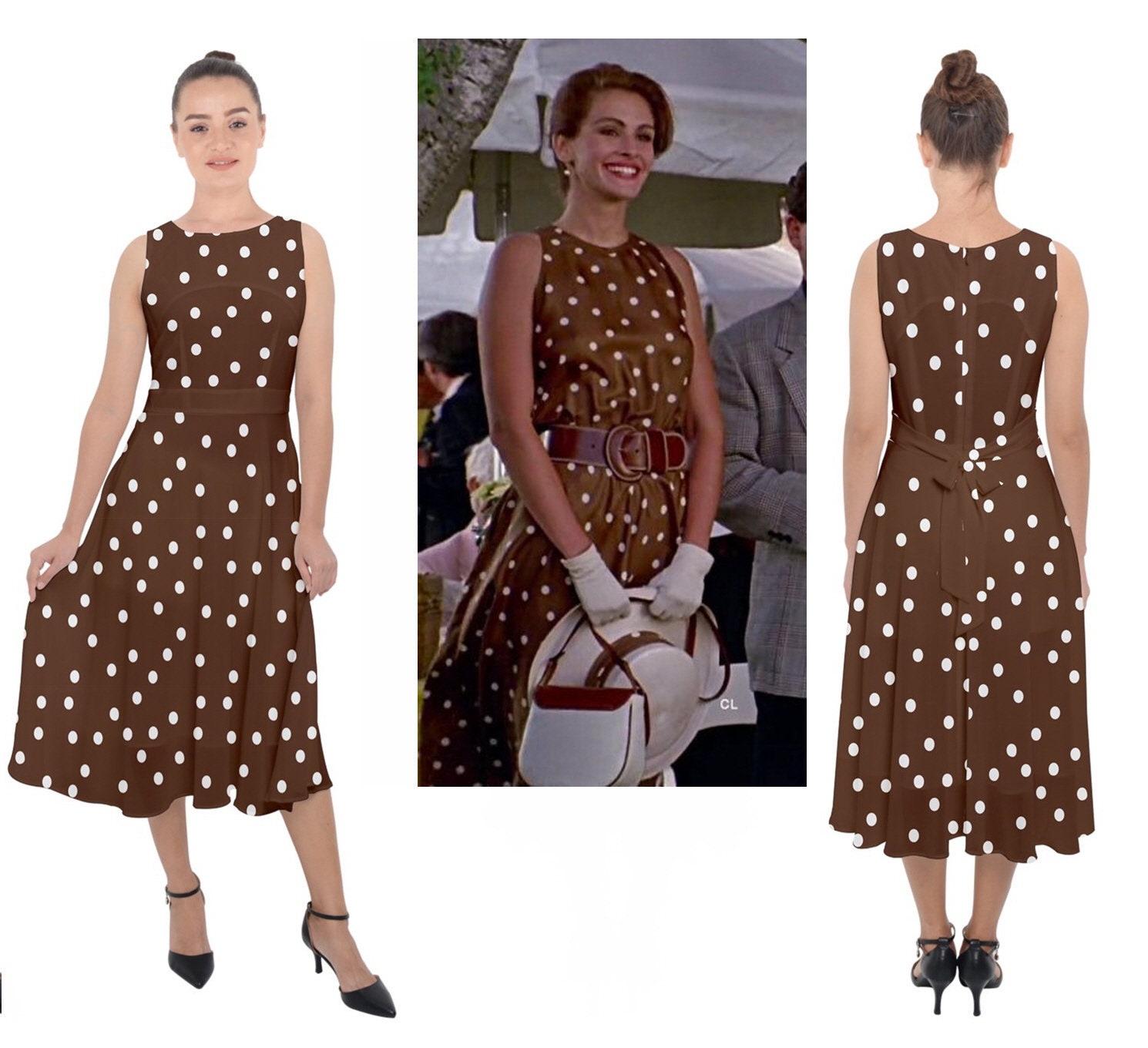 Buy Polo Ralph Lauren Women Brown Ruffled Polka-Dot Crepe Midi Dress Online  - 774631 | The Collective