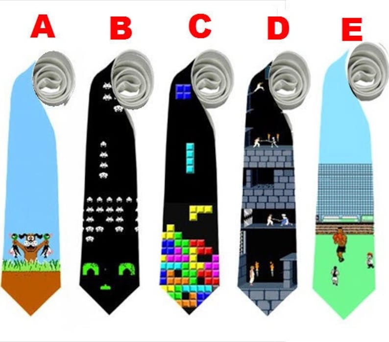 Necktie Retro Games Duck Hunt Space Inviders Tetris Prince Persia Cosplay image 1