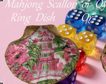 Mahjong Scallop Dice Dish, Handmade Seashell Ring Holder, Vanity Jewelry Tray