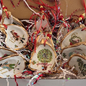 12 Days of Christmas Oyster Shell Ornaments: Decoupaged Coastal Decor