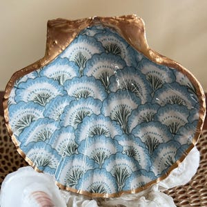 Decoupaged Scallop Shell Ring Dish: Coastal Jewelry Trinket Dish