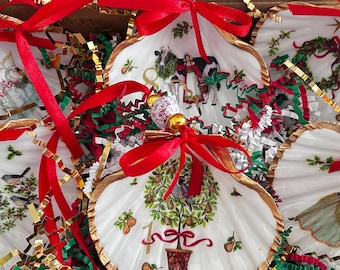 12 Days of Christmas Scallop Shell Ornaments, Coastal Ornaments, Decoupage Shell Ornament, Christmas Ornaments, 12 Day Holiday Ornament
