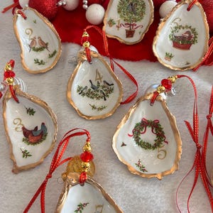 12 Days of Christmas Oyster Shell Ornament, Decoupaged Oyster Christmas Ornament, Coastal Christmas Decor, Tree Decoration, Holiday Ornament image 7