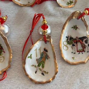 12 Days of Christmas Oyster Shell Ornament, Decoupaged Oyster Christmas Ornament, Coastal Christmas Decor, Tree Decoration, Holiday Ornament image 6