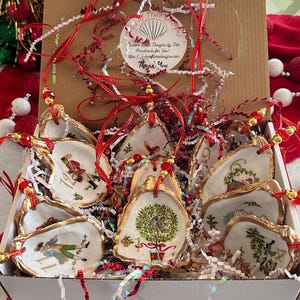 12 Days of Christmas Oyster Shell Ornament, Decoupaged Oyster Christmas Ornament, Coastal Christmas Decor, Tree Decoration, Holiday Ornament image 2