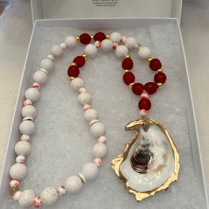 Oyster Shell Necklace, Coastal Jewelry, Blessing Beads, Oyster Christmas Gift, Oyster Shell decor, Coastal Decor, Gratitude Beads, Nautical