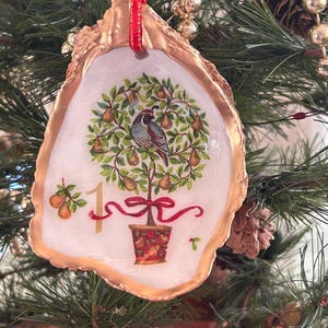 12 Days of Christmas Oyster Shell Ornament, Decoupaged Oyster Christmas Ornament, Coastal Christmas Decor, Tree Decoration, Holiday Ornament image 8
