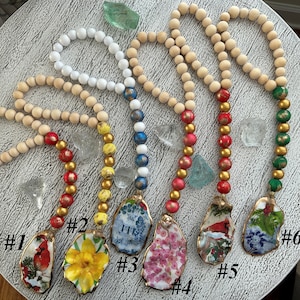 Oyster shell Gratitude beads, Blessing Beads, Welcome beads, draped from a bowl, basket or picture frame,a great way to enhance your decor