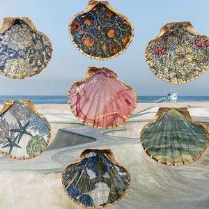 Decoupaged Scallop Shell Ring Dish: Coastal Jewelry Holder