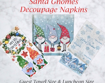 Santa Gnome Paper Napkins: Christmas Decoupage Craft Supplies