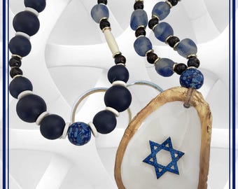 Oyster Shell Star of David Necklace: Jewish Prayer Beads, Hanukkah Decor