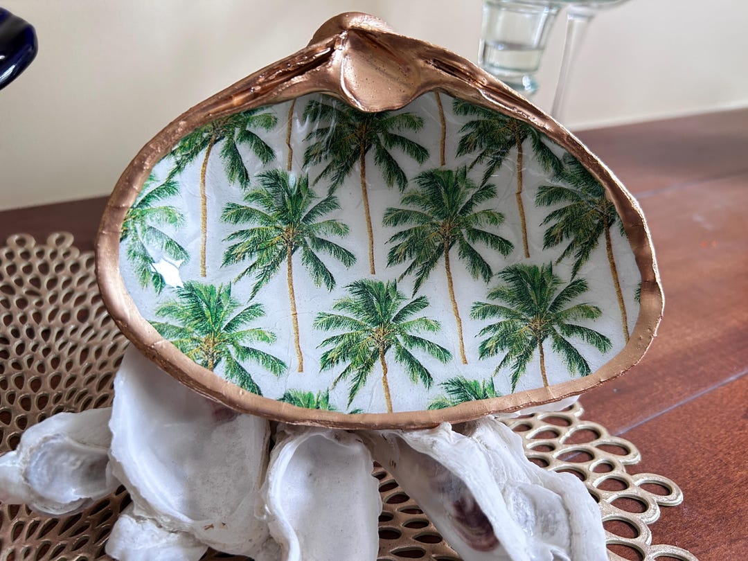 Clam Rinbg Clam Ring Dish, Ring Dish, Decoupaged Ring Dish, Coastal Trinket Dish ...