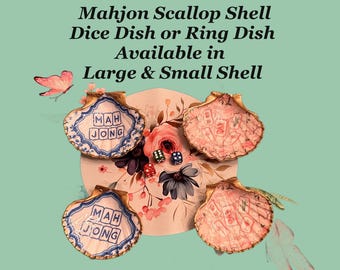Mahjong Scallop Shell Dice - Ring Dish, Jewelry Holder, Handcrafted Seashell Tray, Vanity Decor