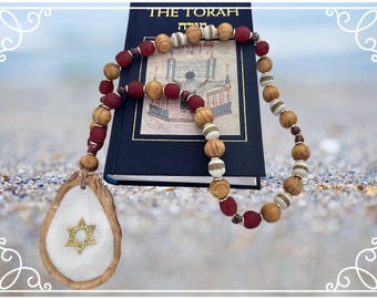 Oyster Shell Star of David Necklace: Jewish Prayer Beads, Hanukkah Decor