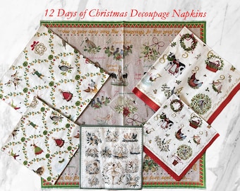 Twelve Days of Christmas Decoupage Napkins: Holiday Crafts, DIY Decor, Holiday Shell Craft Supplies