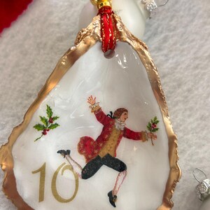 12 Days of Christmas Oyster Shell Ornament, Decoupaged Oyster Christmas Ornament, Coastal Christmas Decor, Tree Decoration, Holiday Ornament image 4