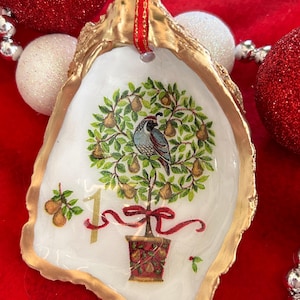 12 Days of Christmas Oyster Shell Ornament, Decoupaged Oyster Christmas Ornament, Coastal Christmas Decor, Tree Decoration, Holiday Ornament image 5
