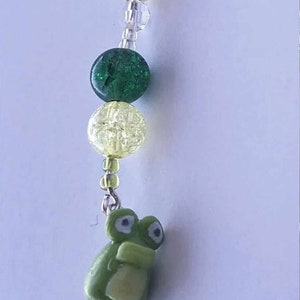 Sparkly Beaded Handmade Cute Frog Dangle Key Chain and Phone Charm