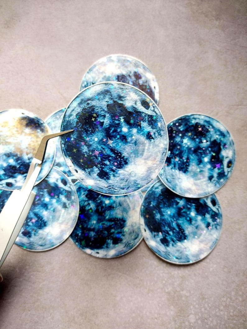 Moon Holographic Sticker- Lunar Decal for Laptops, Kindles, Water Bottles and Celestial Vinyl Gift image 2