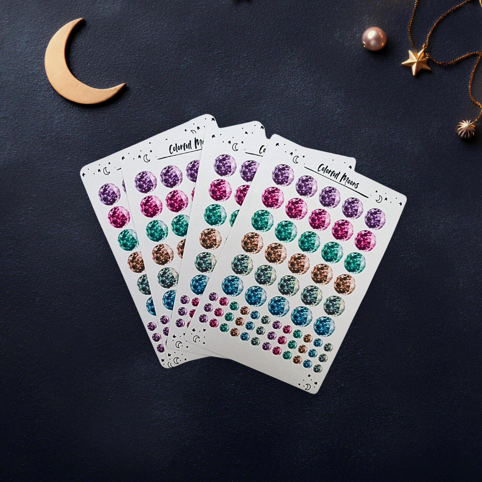 Colorful Moon Sticker Sheet- Celestial Lunar Stationery Decals for ...