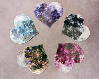 Moon Heart Sticker - Holographic Celestial Lunar Decal for Laptops, Water Bottles and Gifts