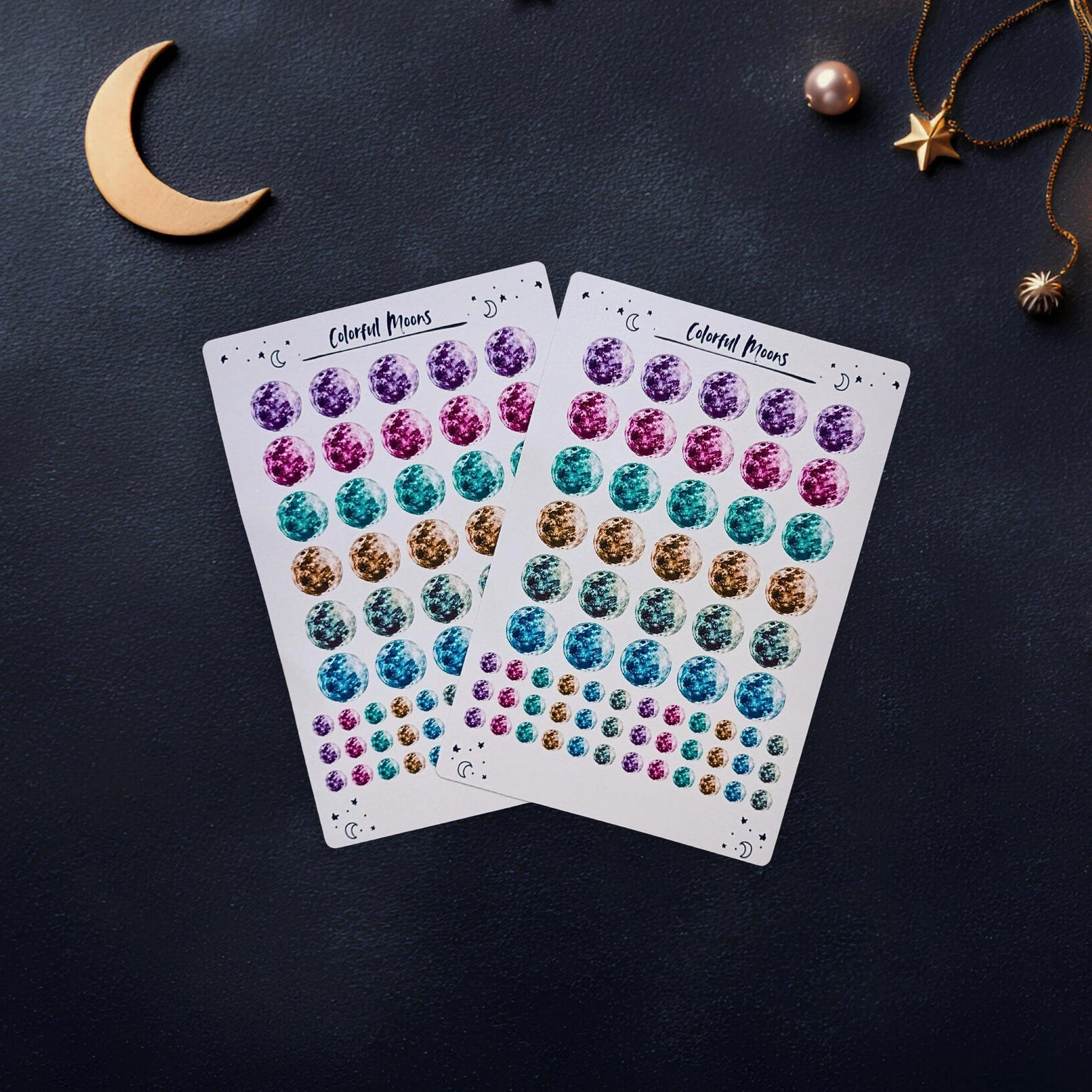 Colorful Moon Sticker Sheet- Celestial Lunar Stationery Decals for ...