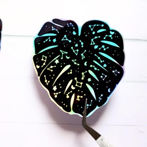 Holographic Nature Sticker - Monstera Leaf Space Plant Decal for Laptops Kindles Journals Gifts