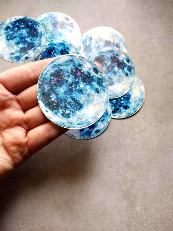 Holographic Moon Sticker – Celestial Laptop Decal