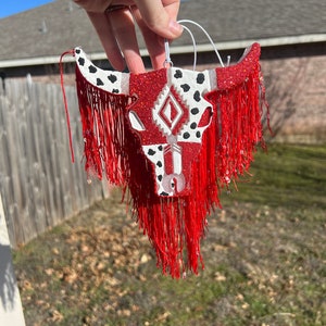 Red Cow Print Bull Skull Freshie