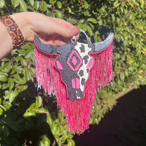 Pink Cow Print Bull Skull Freshies