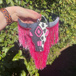 Cow Print Bull Skull W/Pink Freshie