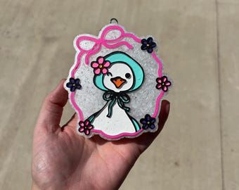 Girly Goose In A bow Frame Freshie