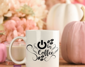 Powered by Coffee - SVG - Coffee SVG - Coffee Lover - Swirls - Classy Coffee - Coffee Mug - Coffee is Life - Digital Download - PNG