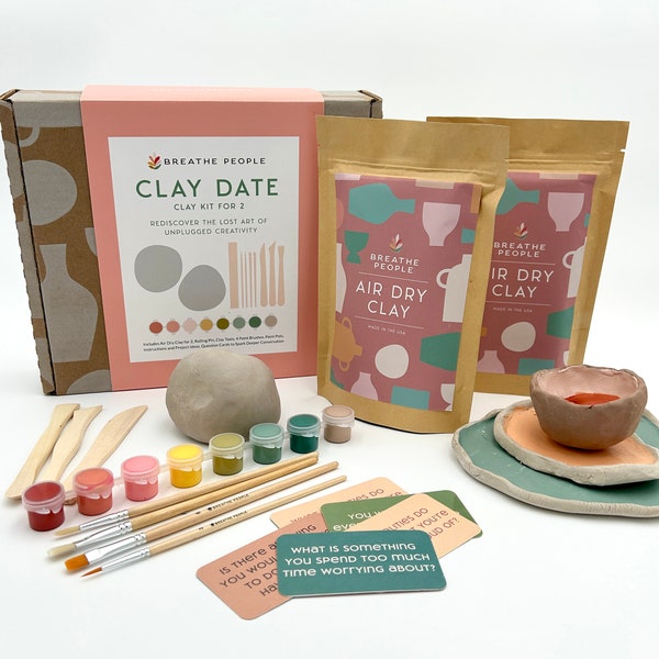 Clay Date Night Kit for Two – Air Dry Pottery, Conversation Cards
