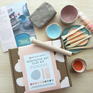 Deluxe Meditative Art Air Dry Clay Kit + Meditations and Journaling,  Beginner Pottery Kit, DIY Clay, Self-Care Craft Kit for Adult Crafts