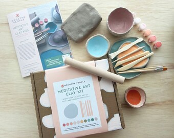 Deluxe Meditative Art Air Dry Clay Kit + Meditations and Journaling,  Beginner Pottery Kit, DIY Clay, Self-Care Craft Kit for Adult Crafts