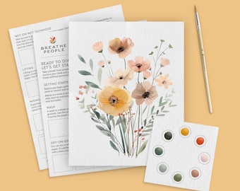 Beginner Watercolor Kit – Floral DIY Craft, Paint Palette Included