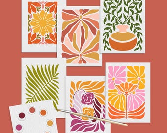 Abstract Botanical Watercolor Postcard Set – Beginner Art Kit