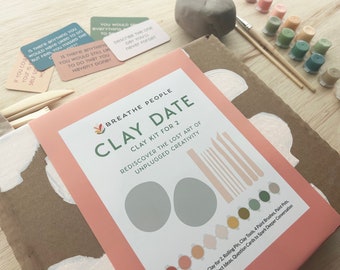 Clay Date Night Pottery Kit for 2 with Conversation Cards, Couples Clay Kit, Beginner Clay Activity DIY Clay Kit Date Night Anniversary Gift