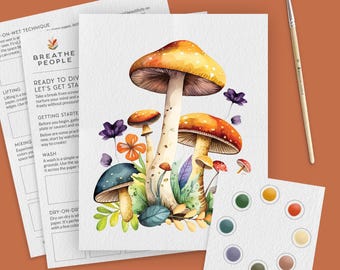 Mushroom Forest Watercolor Paint Set for Beginners (8x10" Outline)