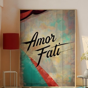 Retro Amor Fati Wall Art – Vintage Style Motivational Poster – Stoic Quote Digital Print for Home or Office