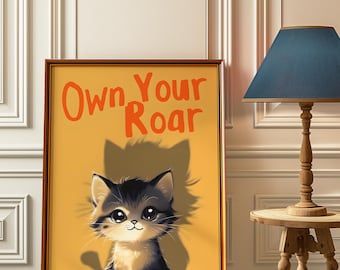 Lámina motivacional con silueta de león: "Aduéñate de tu rugido" (Descarga digital)