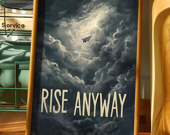 Póster "Levántate de todos modos" / Arte motivacional de aviones de papel (Descarga digital)