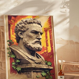 Stoic Statue Wall Art Print | Roman Marble Bust with Ivy | Classical Philosophy Poster | Timeless Decor for Office, Study, or Home Library