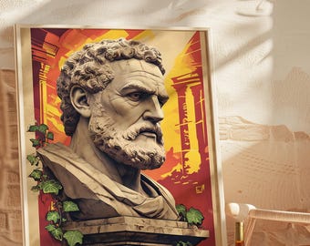 Impresión artística de busto romano / Estatua estoica con hiedra (descarga digital)