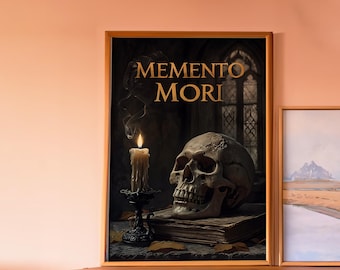 Lámina Memento Mori: Calavera gótica, vela y filosofía estoica (Descarga digital)