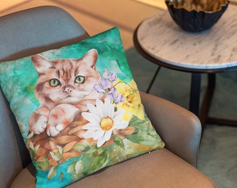 Cat Square Pillow, Spring Home Decor, Cat Throw Pillow
