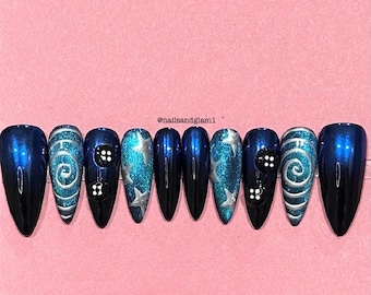 Coraline Inspired Halloween Nails | Halloween Nails | Press On Nails UK | Stick On Nails | Reusable | Customised | Handmade | Set of 10