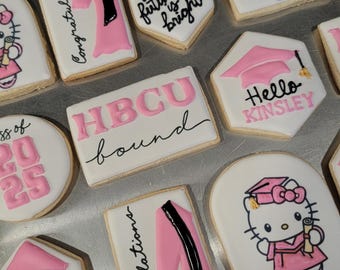 Kitty Inspired Graduation Cookies | Class of 2026 | Pink Party | Custom Cartoon Graduation Favors