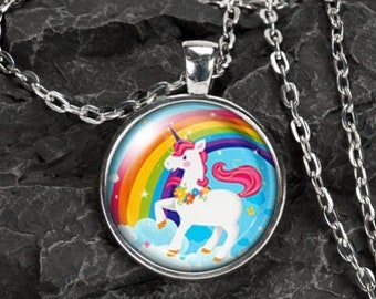 Collana Unicorno con Pendente Cabochon in Vetro